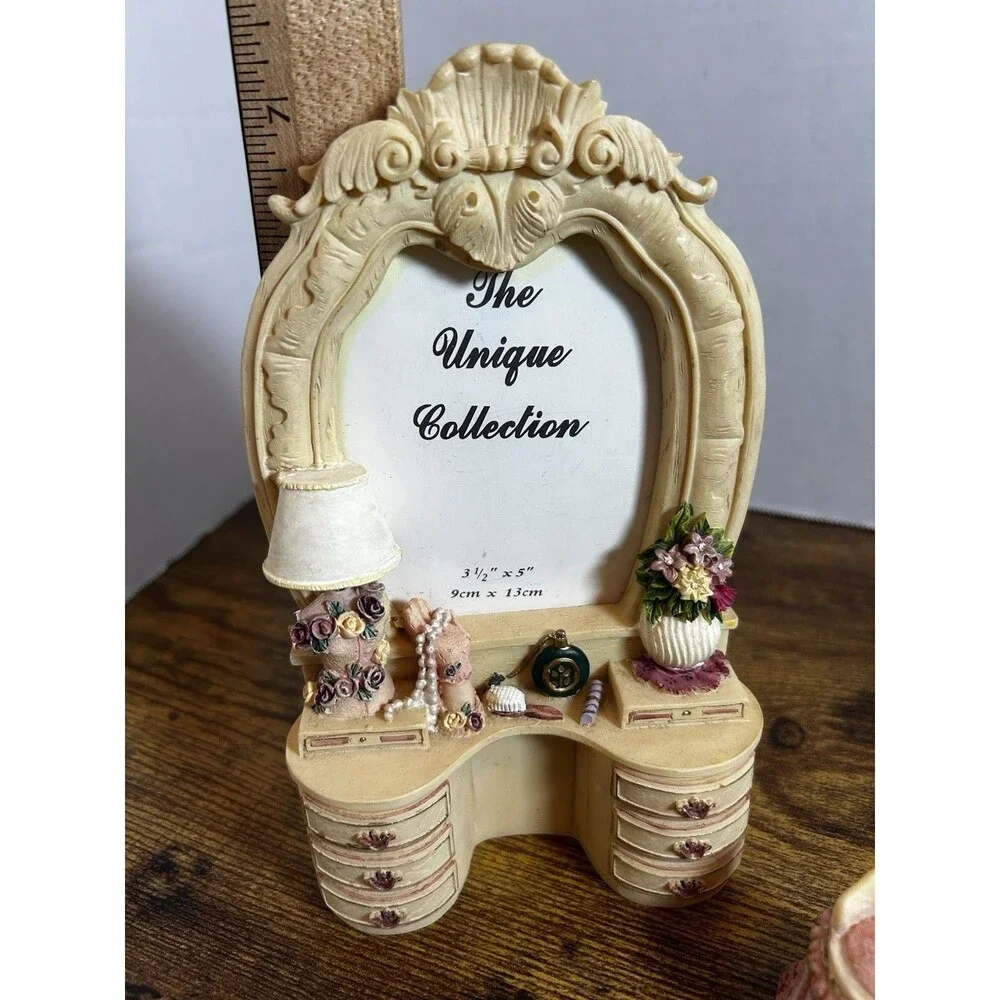 Vintage Victorian Vanity Dressing Table Photo Frame Miniature Decor Pink Floral